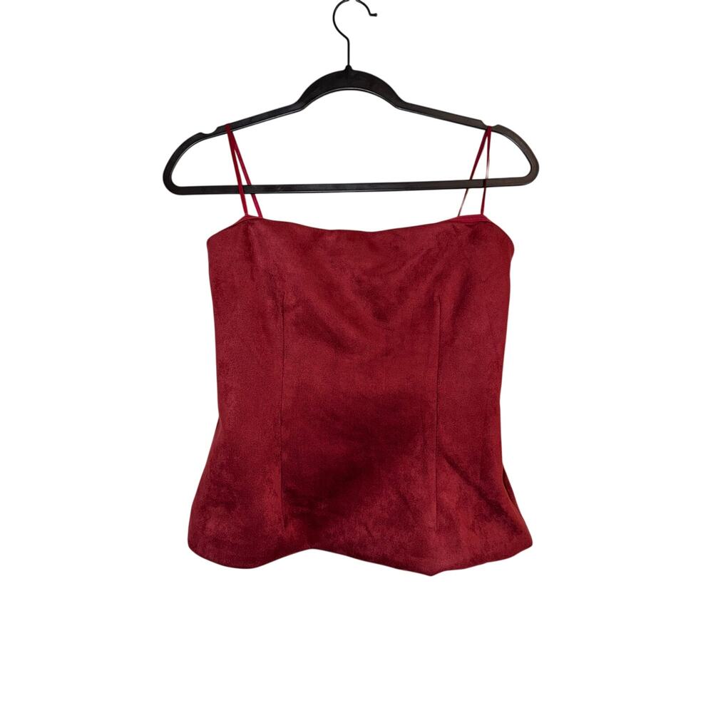 Emerson Lang Womenโs XL Burgundy Faux Suede Corset Cami Top NWT